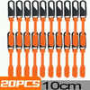A set of 20 orange zipper pull sliders for bags and clothing, each with a black clip.