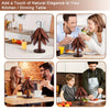 A set of natural wooden coasters displayed on a dining table with people enjoying a meal.