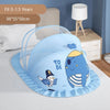 A light blue foldable mosquito net shaped like a cute blue whale for infant cribs.