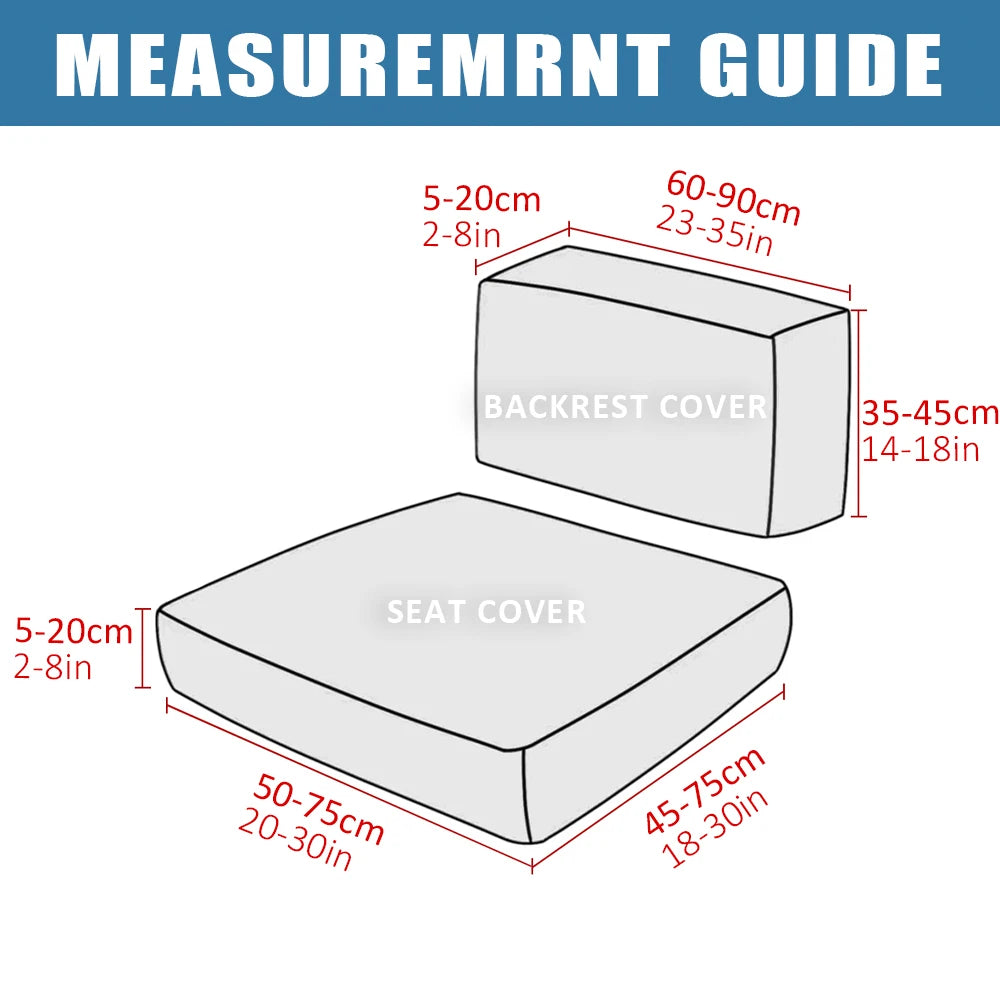 Diagram showing the dimensions for a seat cover and a backrest cover.