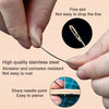Close-up of a hand holding a fine stainless steel sewing needle demonstrating its sharpness and resistance to corrosion.
