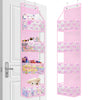 Pink foldable over-the-door storage organizer with multiple compartments for organizing toiletries and small items