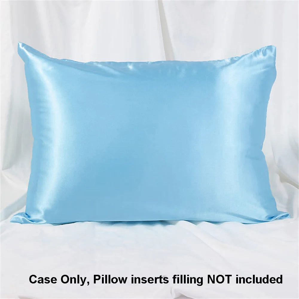 Light blue satin pillowcase shown flat, ready for use.