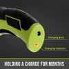 A lime green cordless electric rotary cutter with a visible charging port and indicator light.