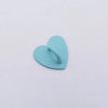 A small, light blue metal heart-shaped phone charm connector.