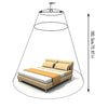 A mosquito net is shown suspended over a bed, illustrating its 360-degree coverage area.