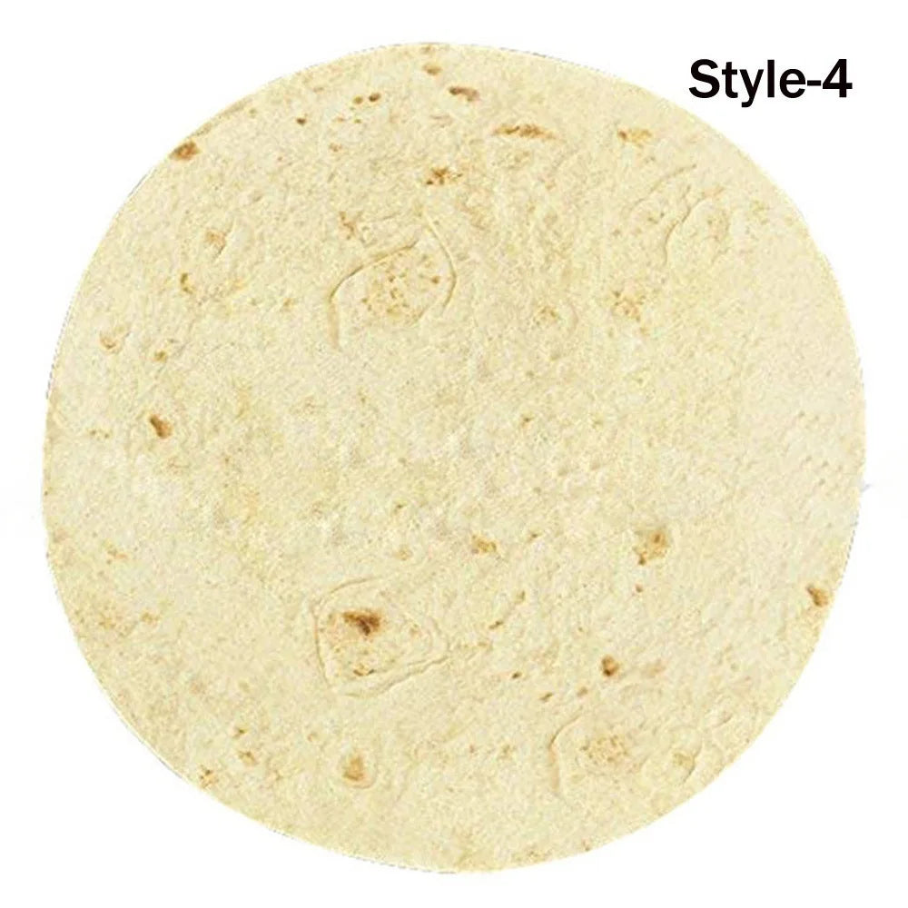 A round, light beige blanket or throw with a subtle texture and markings labeled Style-4.