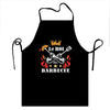 Black unisex kitchen chef apron with a crown and barbecue theme