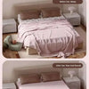 Before and after comparison showing a messy bed sheet transformed into a neat and smooth look using invisible clips.