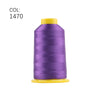 A spool of purple high tenacity polyester embroidery thread with a yellow core.