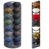 A felt hat storage rack showing various colored hats organized for display and storage.