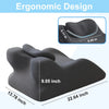 A dark gray memory foam wedge pillow showing its dimensions and ergonomic design features.
