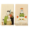 A set of two soft kitchen towels featuring cute cats in various poses and colors.