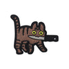 Embroidered tactical patch featuring a cute cat with a striped pattern and yellow eyes.