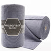 Roll of gray microfiber cloth cleaning wipes with a hexagonal label