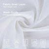 A white fabric inner layer with washing instructions displayed on a background of draped white fabric.