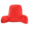A bright red plush lumbar support cushion with arms.
