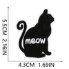 Black felt patch of a cat silhouette with the word meow embroidered on it