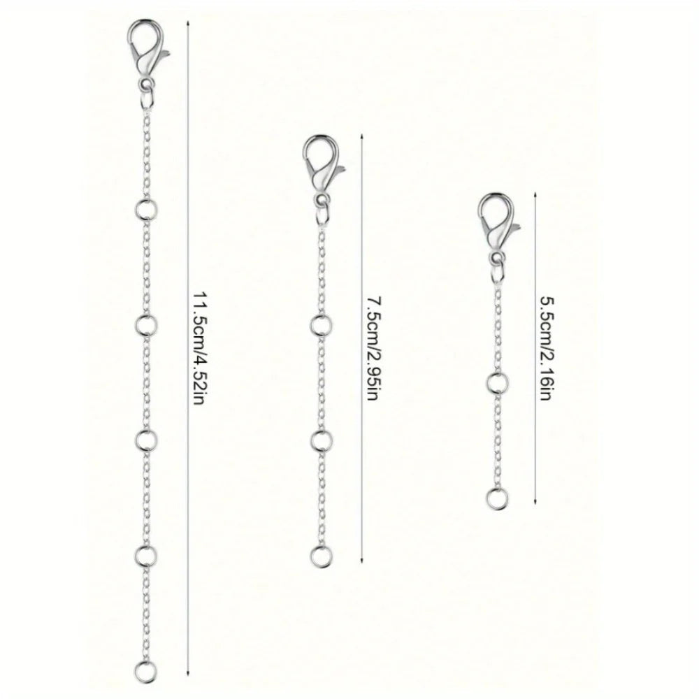 A vertical diagram showing the dimensions of an adjustable lobster clasp necklace chain.