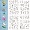 A collection of black and white line drawings featuring various floral and botanical patterns for embroidery.