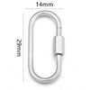 Silver heart-shaped screw lock carabiner clasp for jewelry making with 14mm opening and 29mm length.
