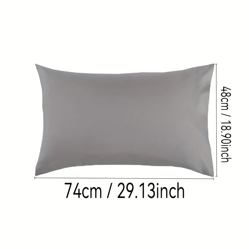 A rectangular gray pillowcase with an envelope closure, measuring 74cm by 48cm.