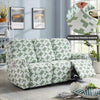 A light green chenille recliner sofa slipcover with a geometric pattern displayed in a modern living room setting.