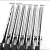 A set of professional dressmaking pinking shears with various blade widths ranging from 3mm to 18mm.
