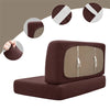 A brown water repellent stretch sofa and chair cover with decorative striped accents.