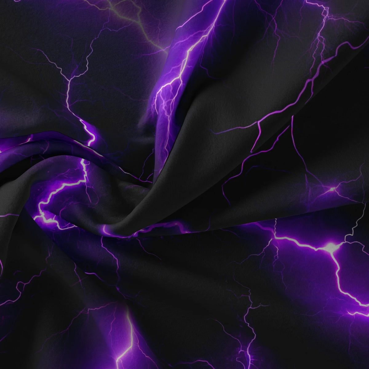 A dark fabric draped with bright purple lightning bolts.
