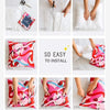 Step-by-step guide showing how to install customizable photo throw pillow covers on a white pillow.