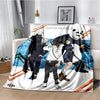 A throw blanket featuring characters from Jujutsu Kaisen anime in a dynamic illustration style.