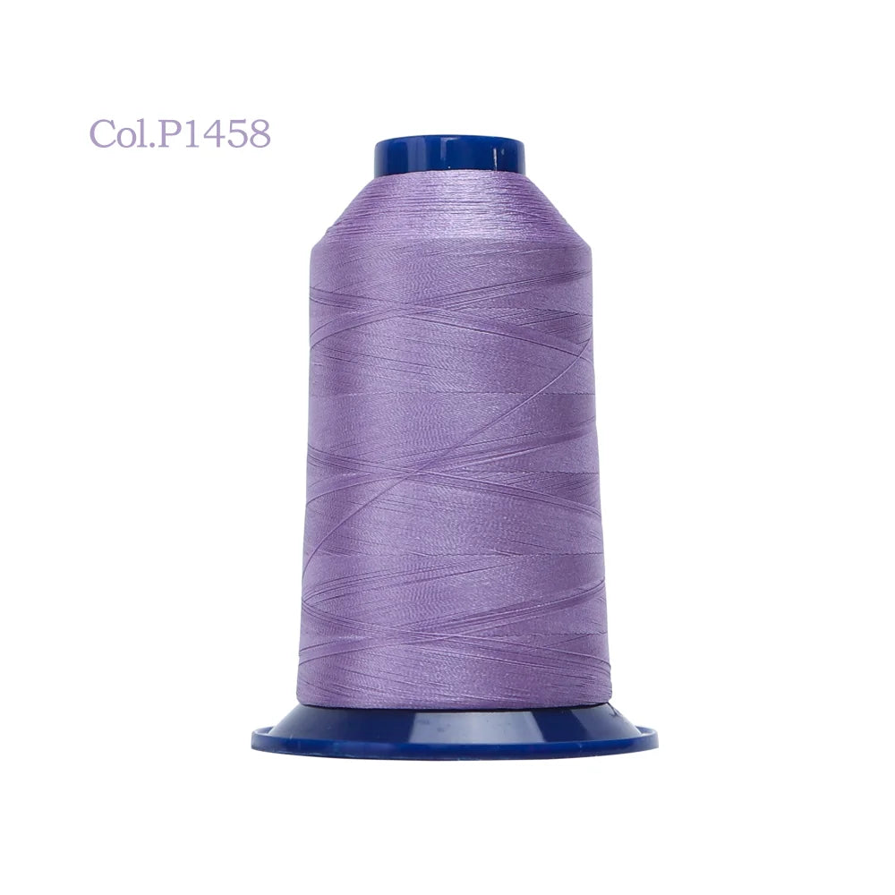 A spool of purple high tenacity polyester embroidery thread labeled Col.P1458.