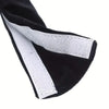 A close-up view of a black and white oil-proof door handle cover set, showing the fabric texture and stitching.