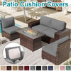 Outdoor wicker patio cushion covers in various colors and patterns for furniture seating