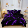 Black duvet cover set featuring a vibrant purple lightning thunder print with electrical bolts.