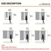 Diagram showing various sizes of curtains in inches and centimeters, including 21 inch to 42 inch widths.