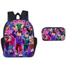 A dual-sided backpack and pen case set featuring characters from ROBLOX in vibrant colors.
