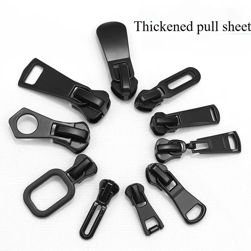 A collection of thickened pull sheets and zipper sliders in black for universal replacement.