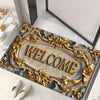 Persian style anti-slip entrance door mat featuring ornate gold and blue floral design