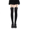Black gothic lolita suspender socks with silver cross details and black ruffled skirt