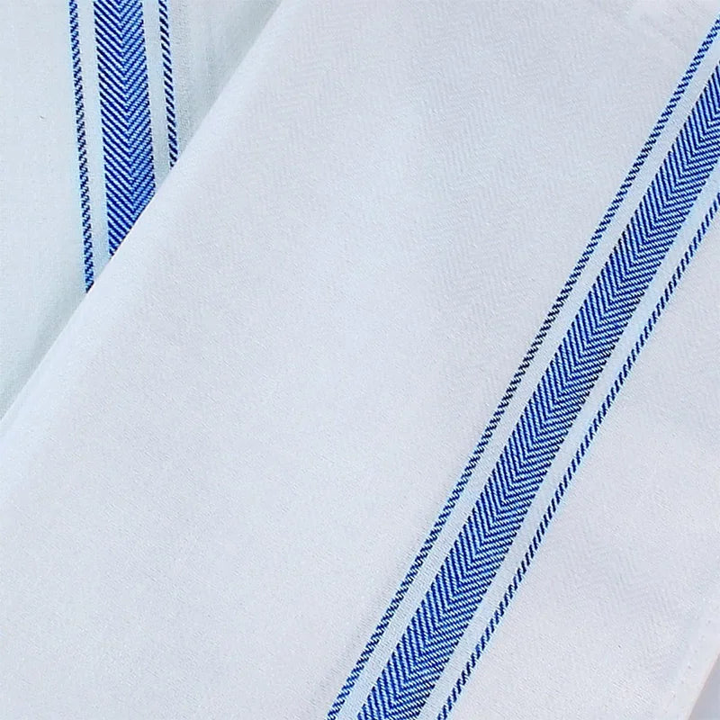 White kitchen cleaning cloths with blue striped borders