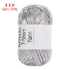 Spool of metallic silver T-shirt yarn for crochet and DIY crafts
