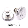 Silver adjustable button pins with a floral design and a round base.