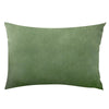 A solid olive green velvet throw pillow cover.