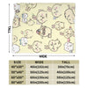 A yellow flannel throw blanket featuring a pattern of cute Chiikawa cartoon characters.
