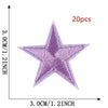 A purple five-pointed star embroidery patch is shown, measuring 3cm or 1.2 inches across.