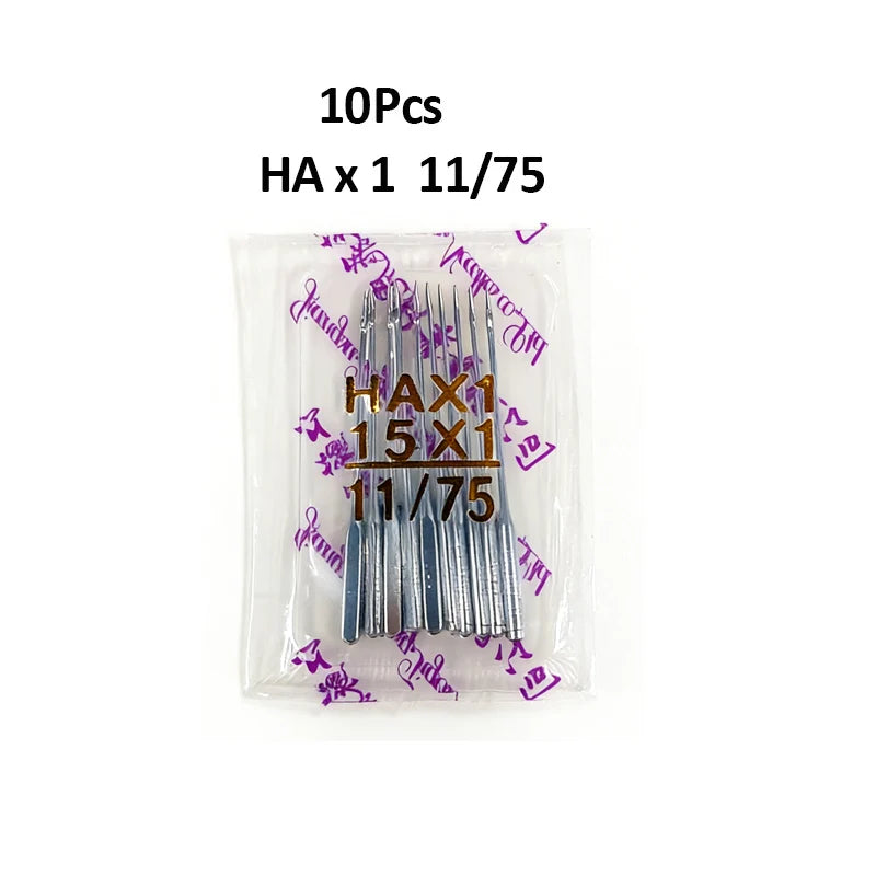 A package containing 10 pieces of HA sewing machine needles, labeled as HA x 1 11/75.