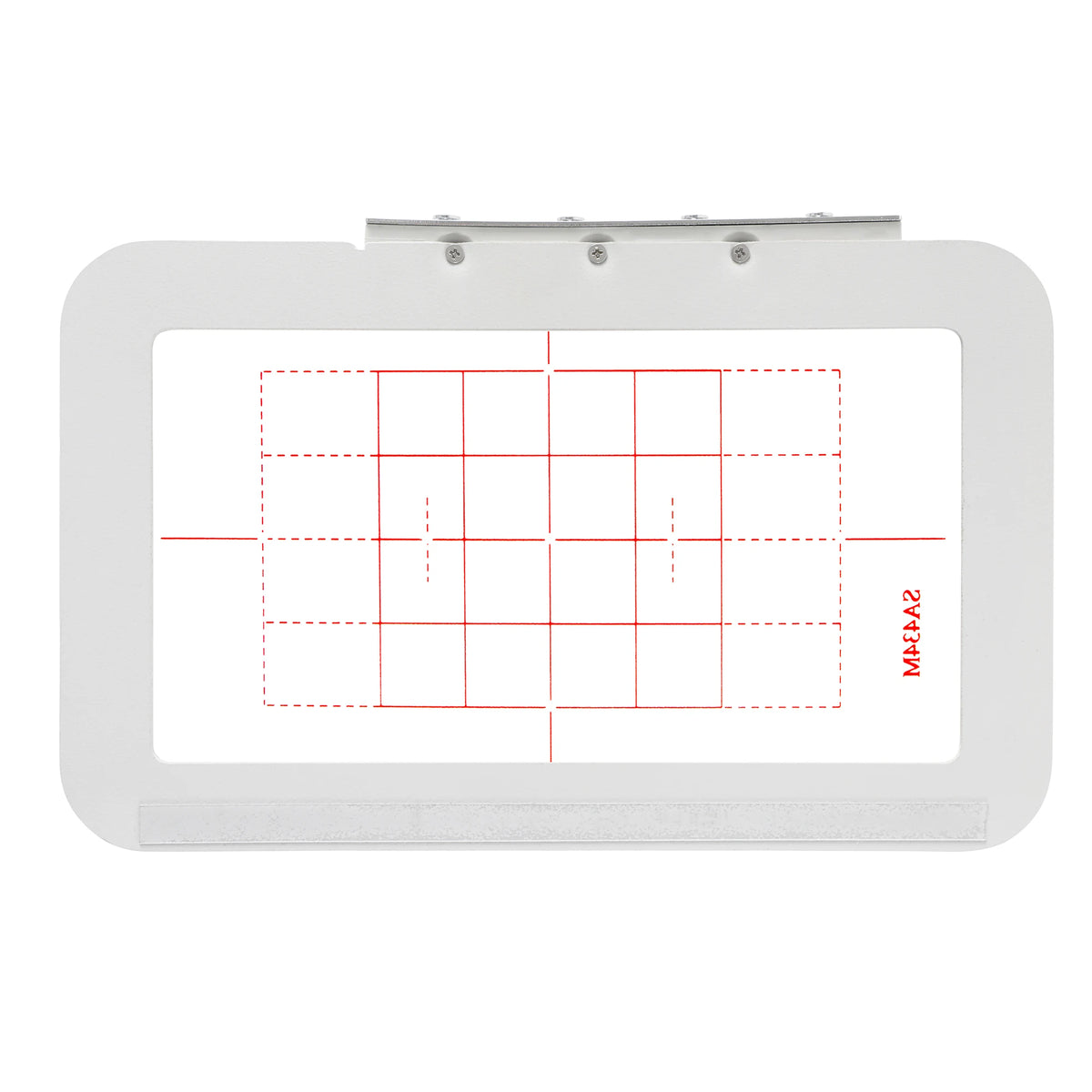 A white magnetic embroidery hoop set with a grid pattern drawn on the surface.