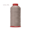 A spool of gray heavy duty nylon sewing thread with a red cap.